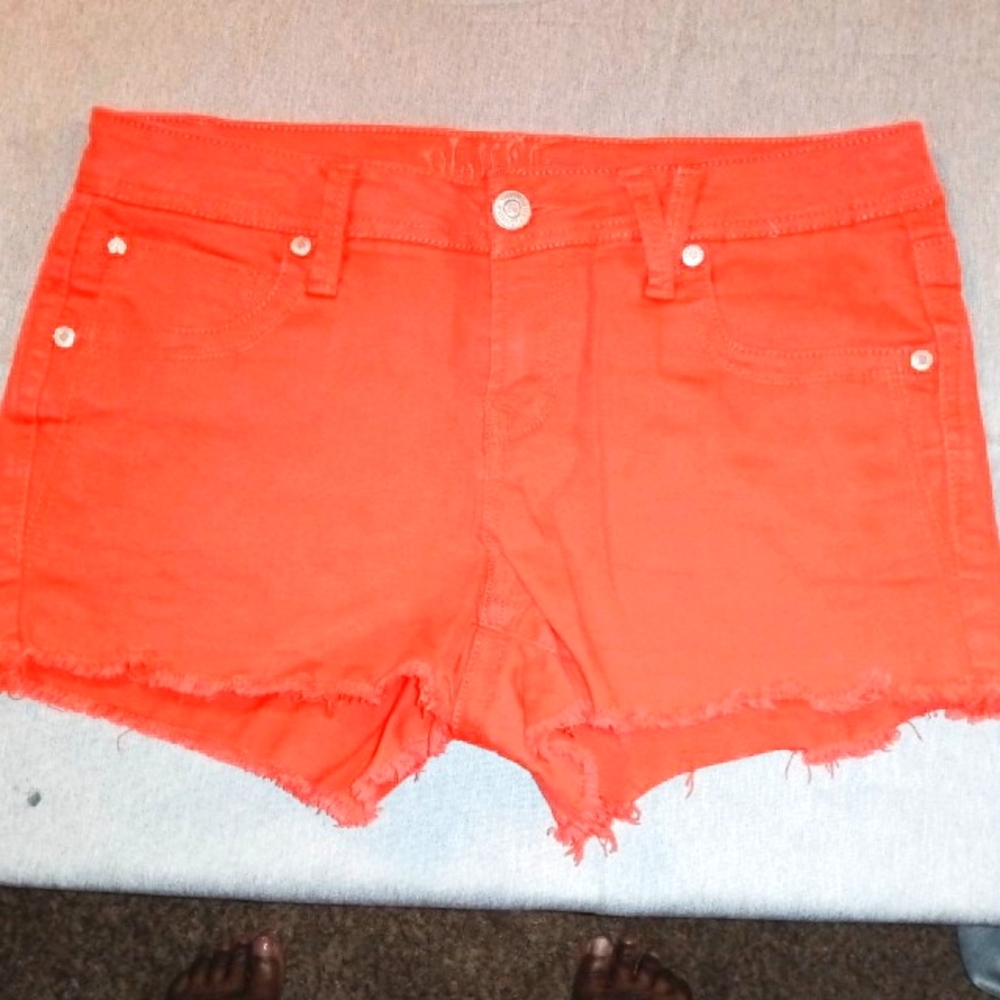 Wallflower Red Jean Shorts Distressed Frayed Hem